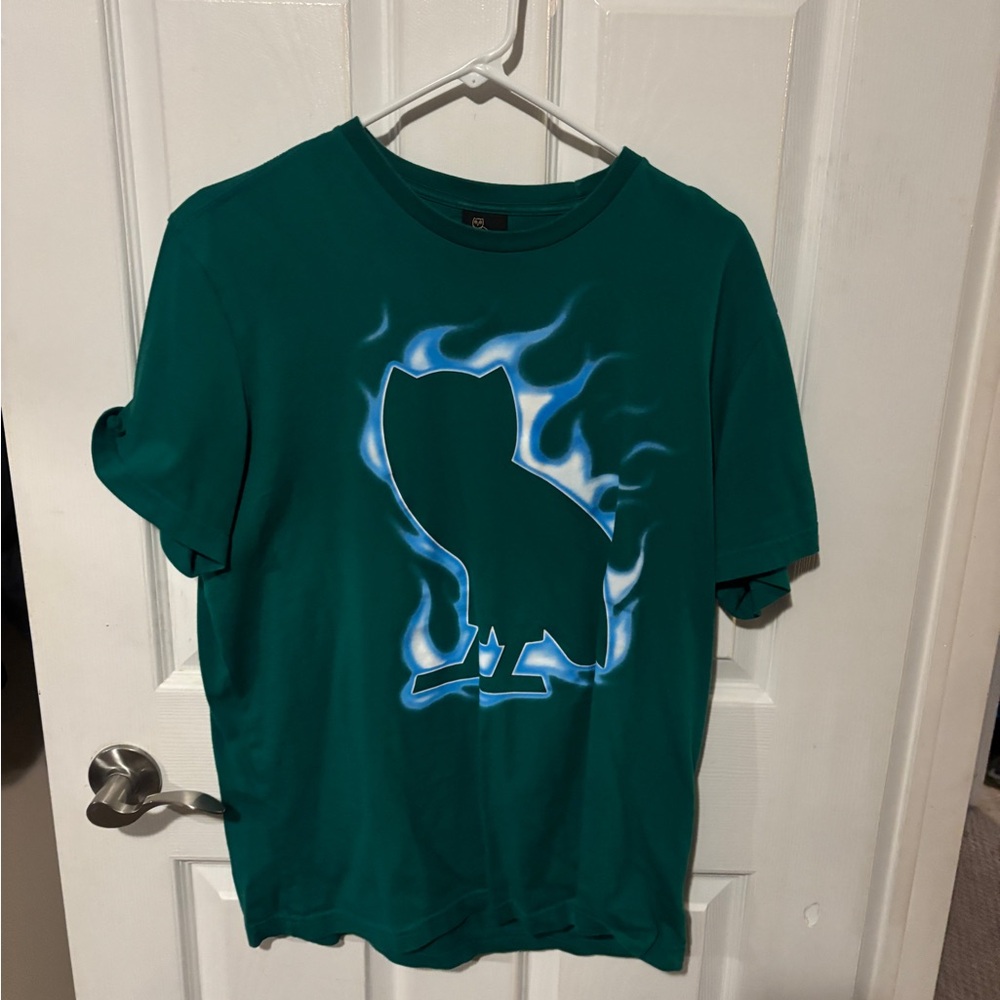 OVO Green Tee with Blue Flame Design